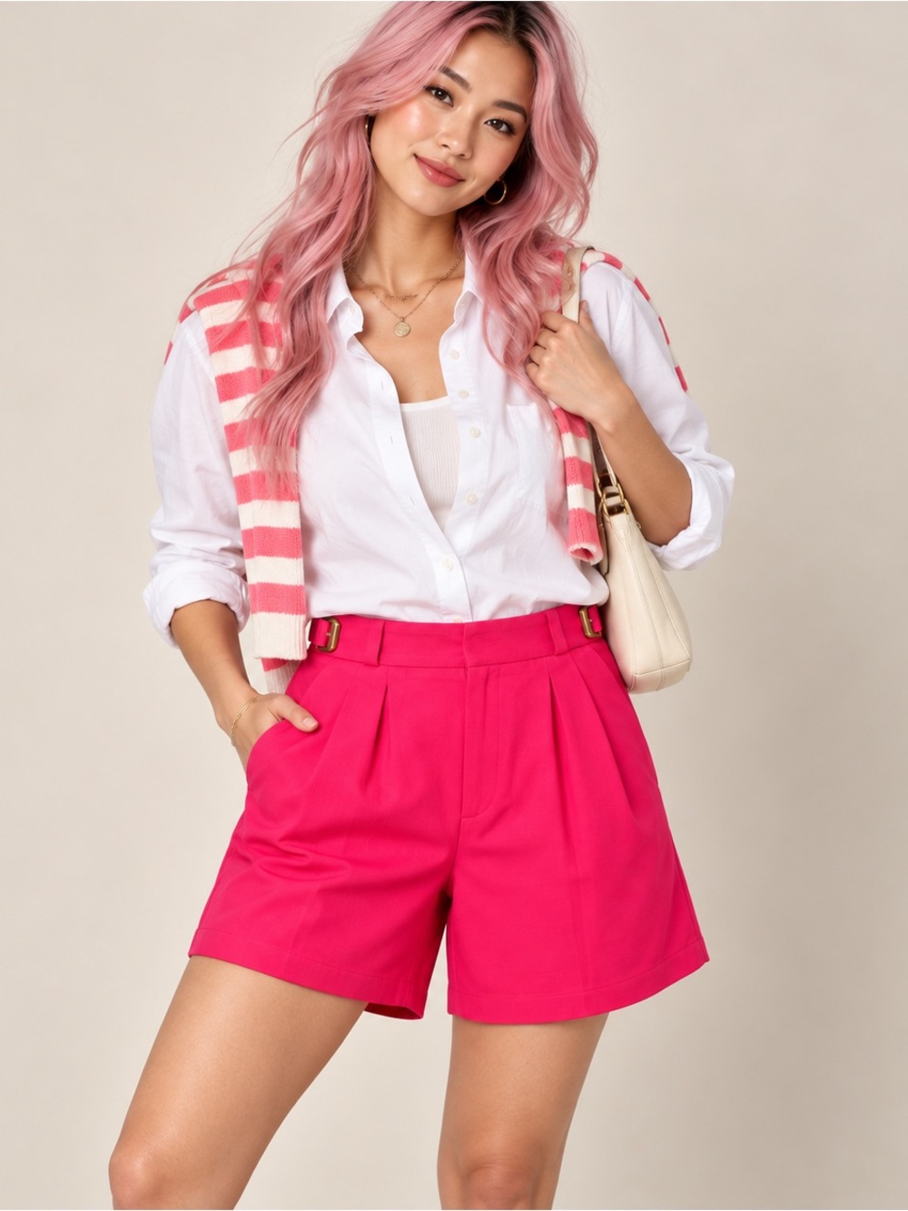 Vintage C.B. Collections Petites Hot Pink High Waist Pleated Shorts Size 10P